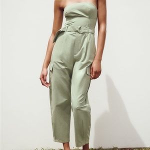 Lightweight Strapless Green Khaki Jumpsuit